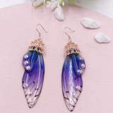 Butterfly Wing Blue Rhinestone Cicada Wing Crystal Earrings - VibeSoothe