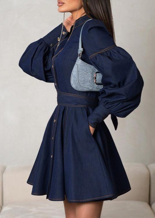 Chic Denim Lantern Sleeve Dress