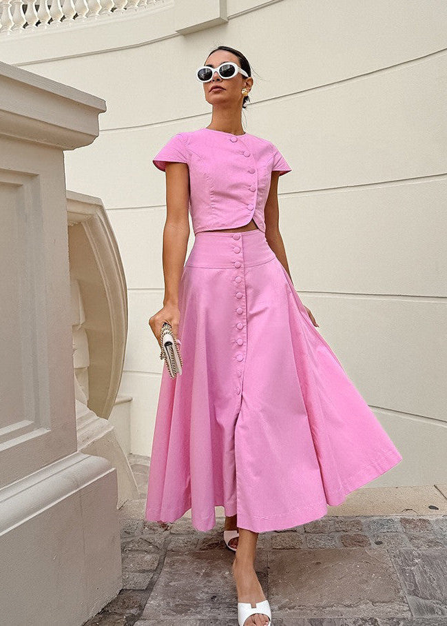 Rosabelle Button-Front Two-Piece Midi Skirt Set