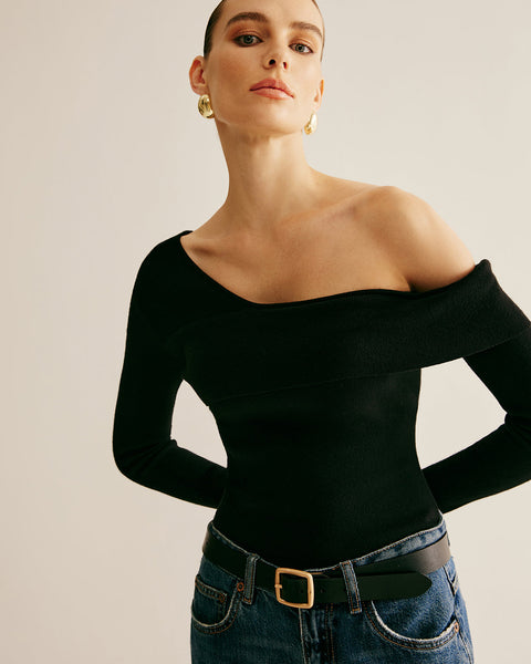 Asymmetrical Off-Shoulder Knit Top