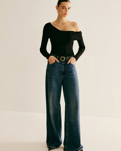 Asymmetrical Off-Shoulder Knit Top