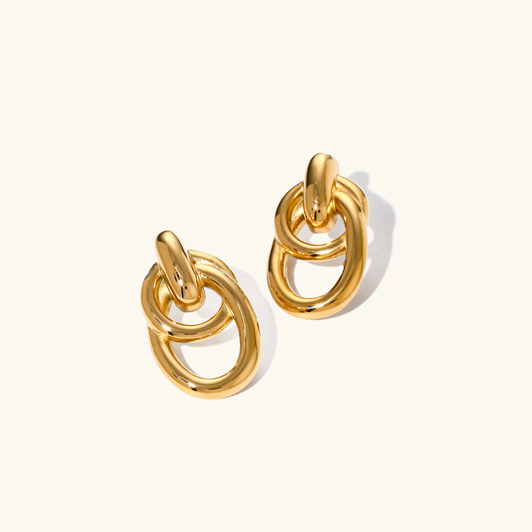 Aven Double Link Gold Earrings