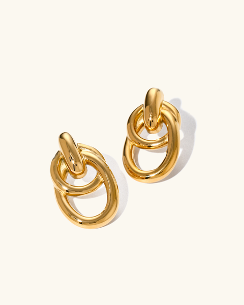 Aven Double Link Gold Earrings