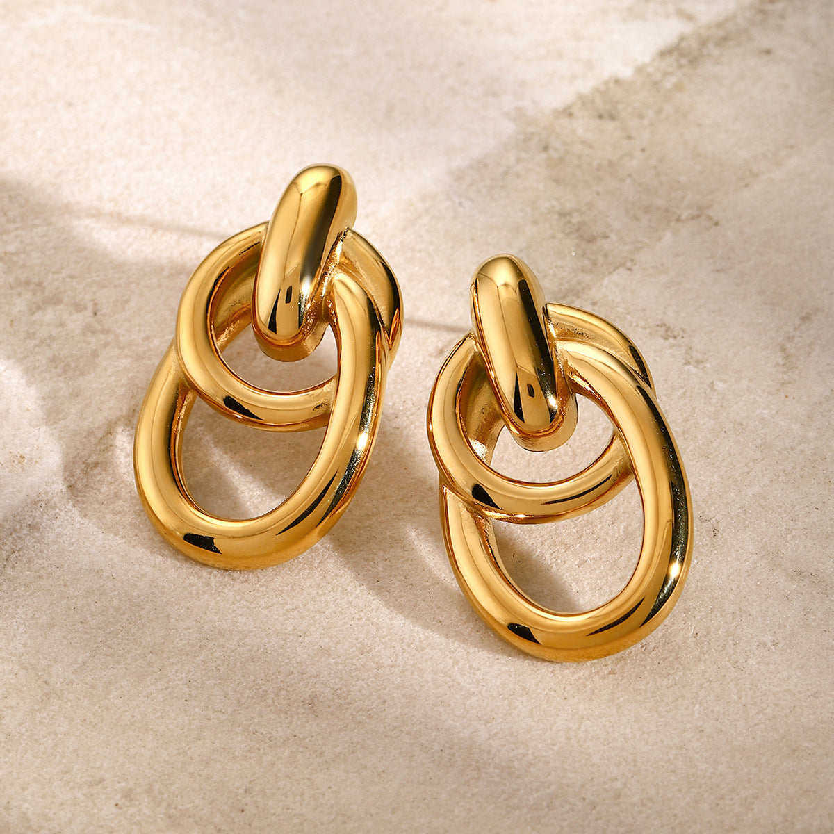 Aven Double Link Gold Earrings