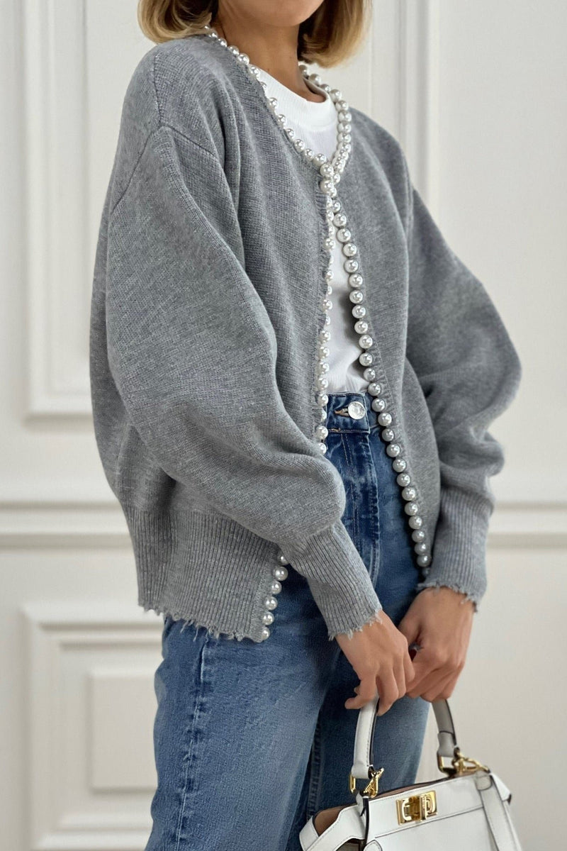 Pearl Trim Luxe Frayed Cardigan