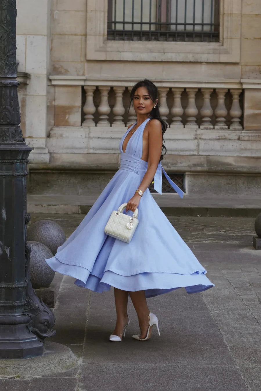 Amalfi Sky - Robe mi-longue à double épaisseur et col licou