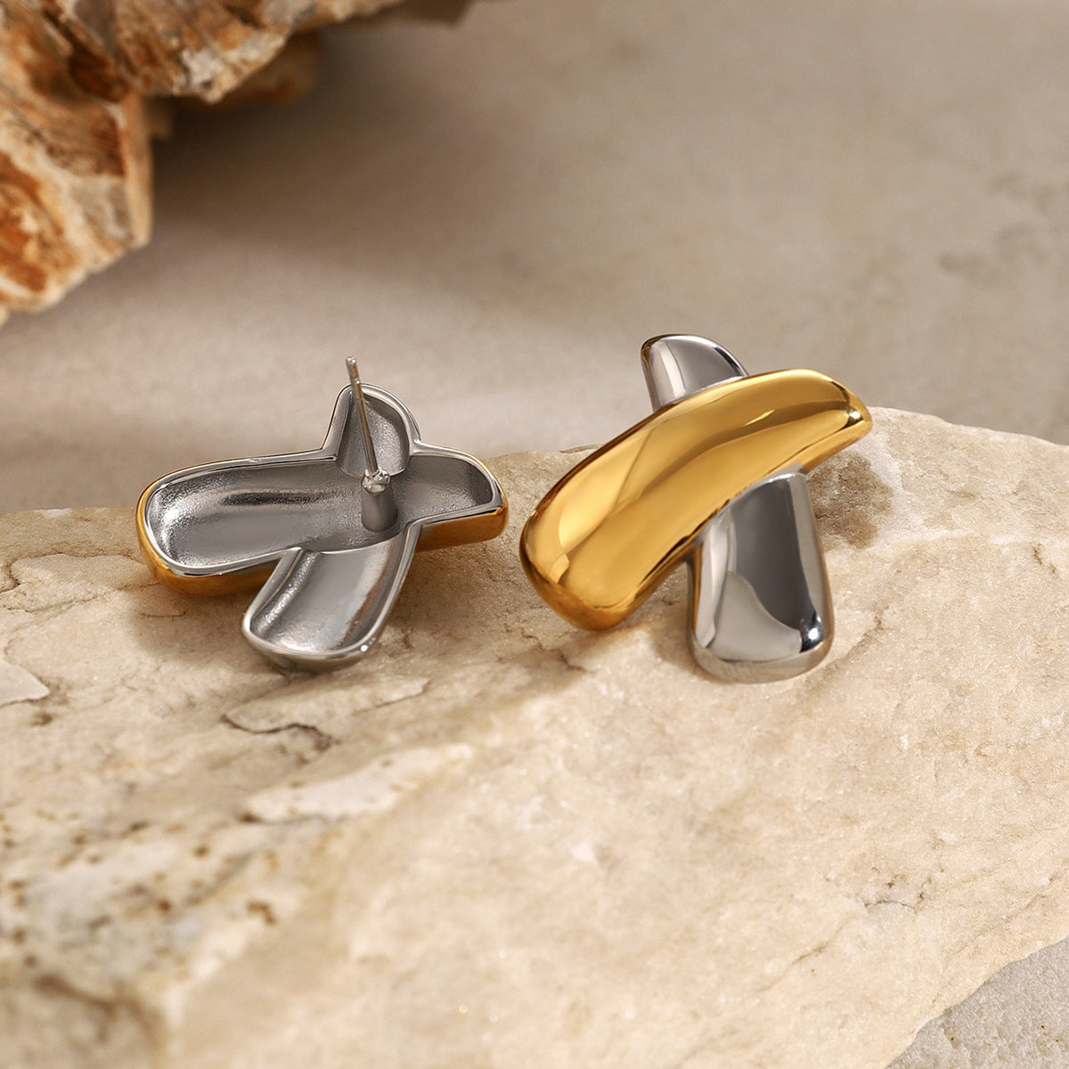 Bold Crossed Layer Earrings - Gold & Silver