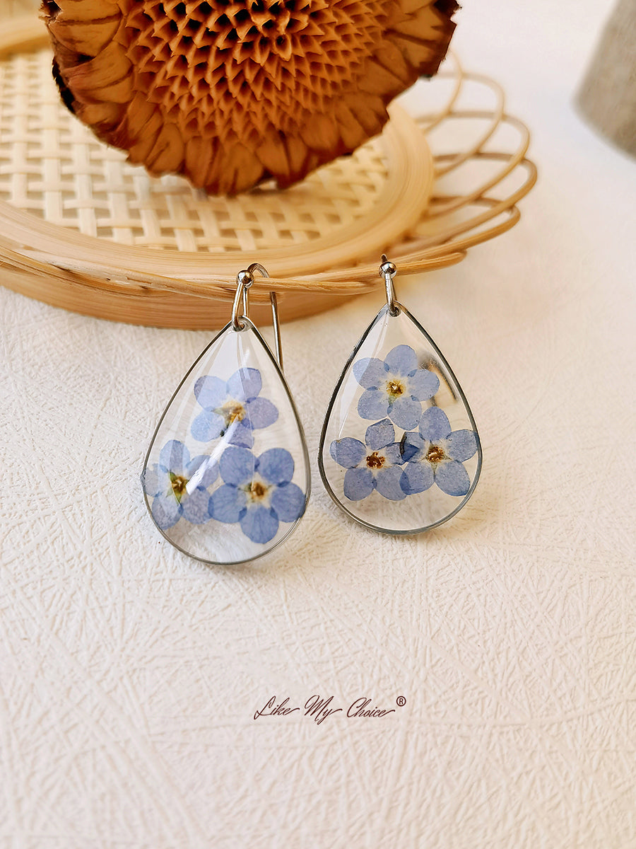 Forget me Nots FlowerEarrings Teardrop Dangle Earring - VibeSoothe