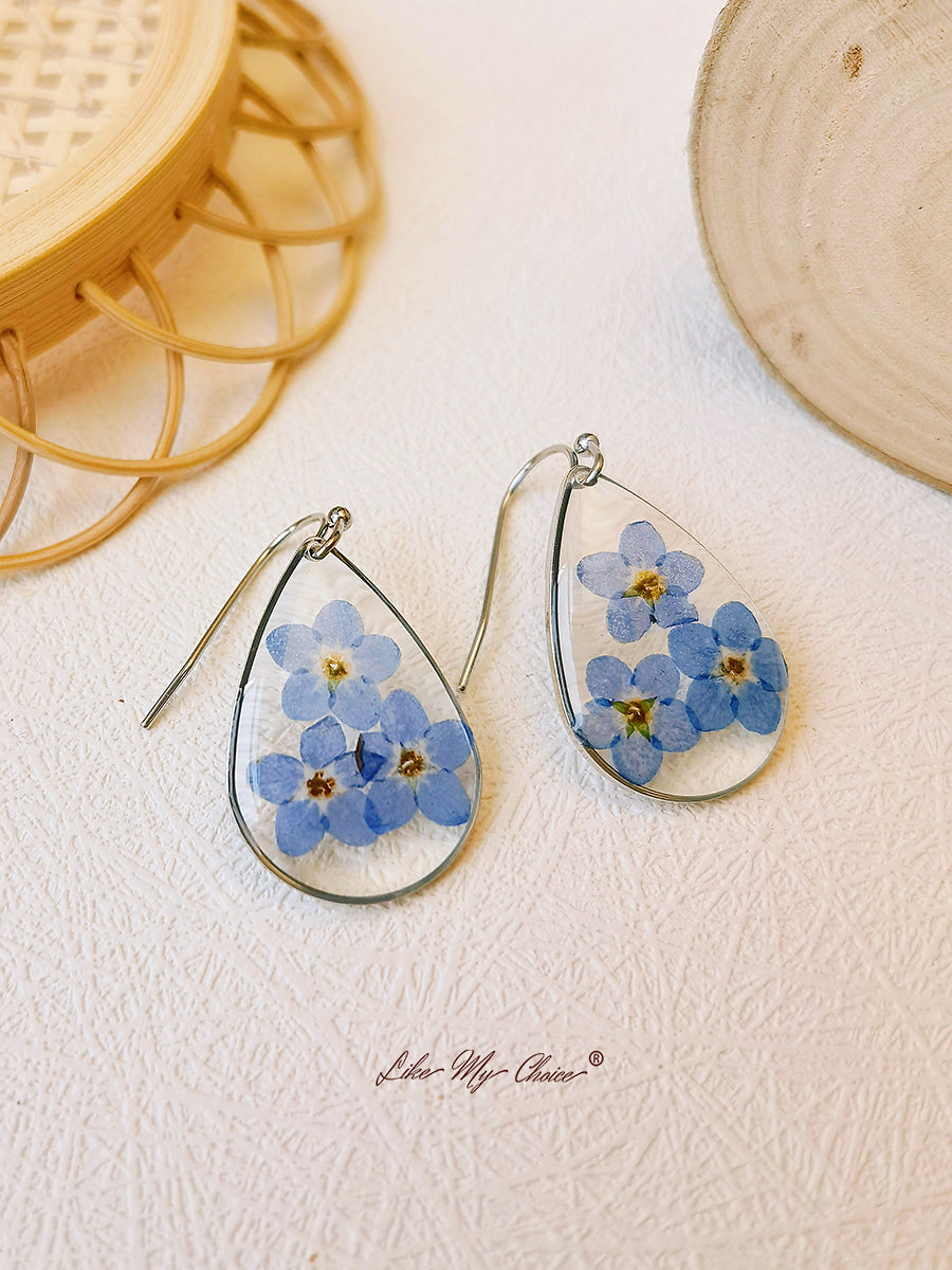 Forget me Nots FlowerEarrings Teardrop Dangle Earring - VibeSoothe