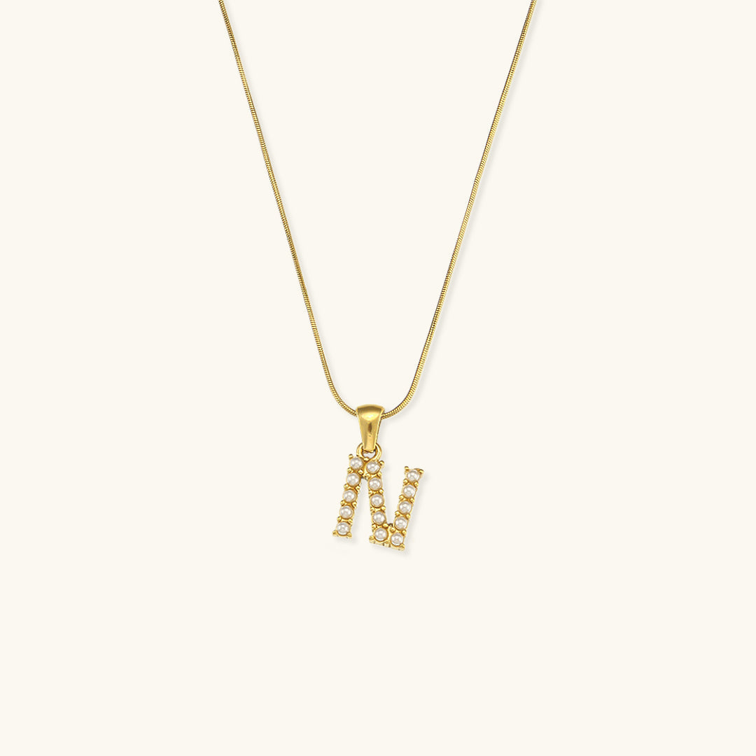 Celeste - Gold Pearl Letter Necklace