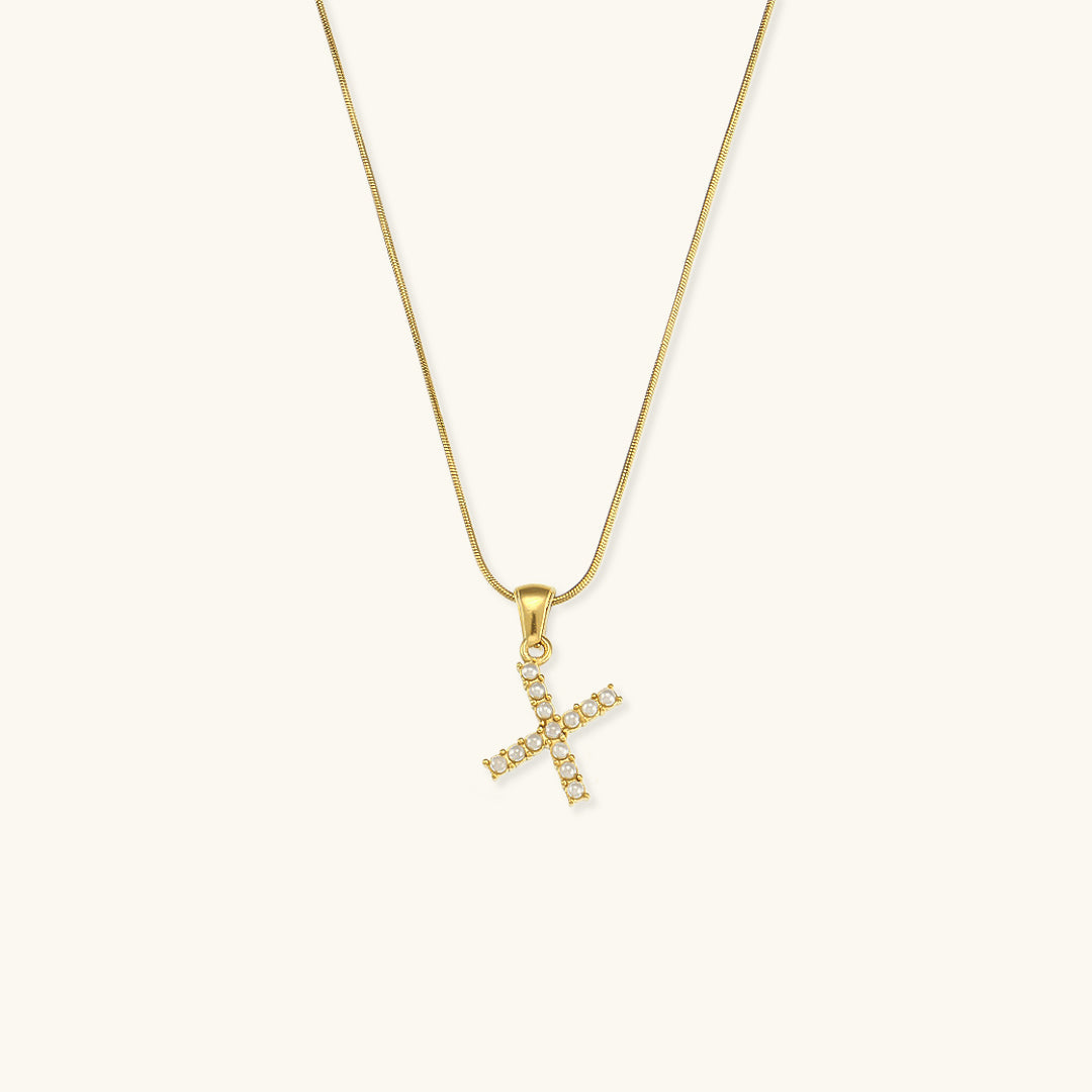 Celeste - Gold Pearl Letter Necklace