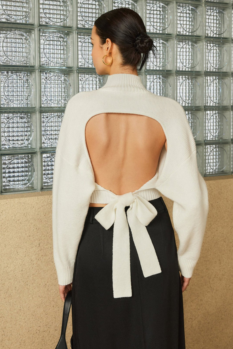 Elegant Open-Back Bow Sweater