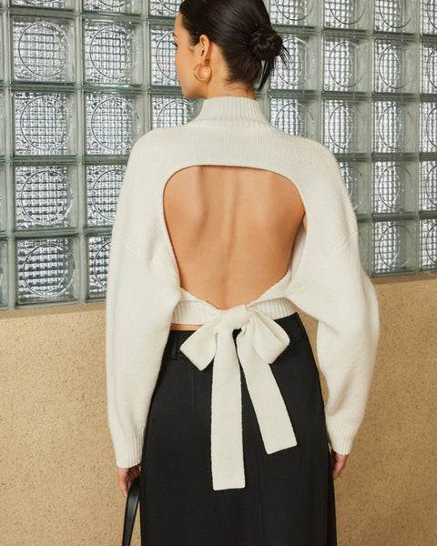 Elegant Open-Back Bow Sweater