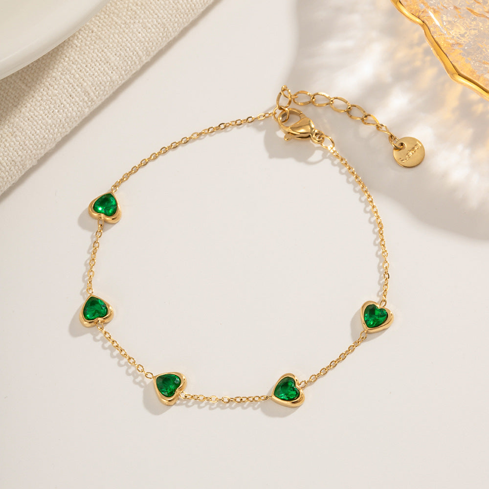 Emerald Hearts Gold Bracelet