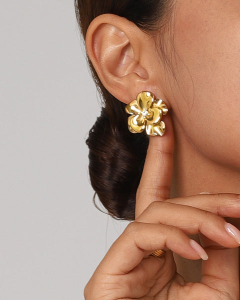 Flora Bloom - Floral Gold Stud Earrings