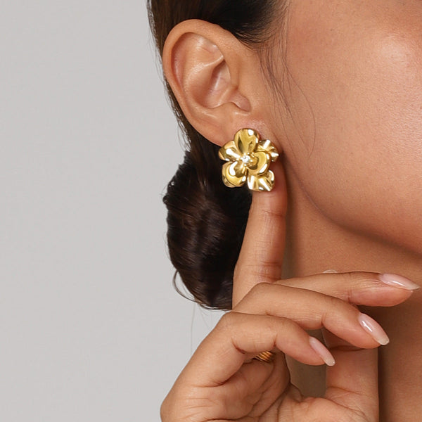 Flora Bloom - Floral Gold Stud Earrings