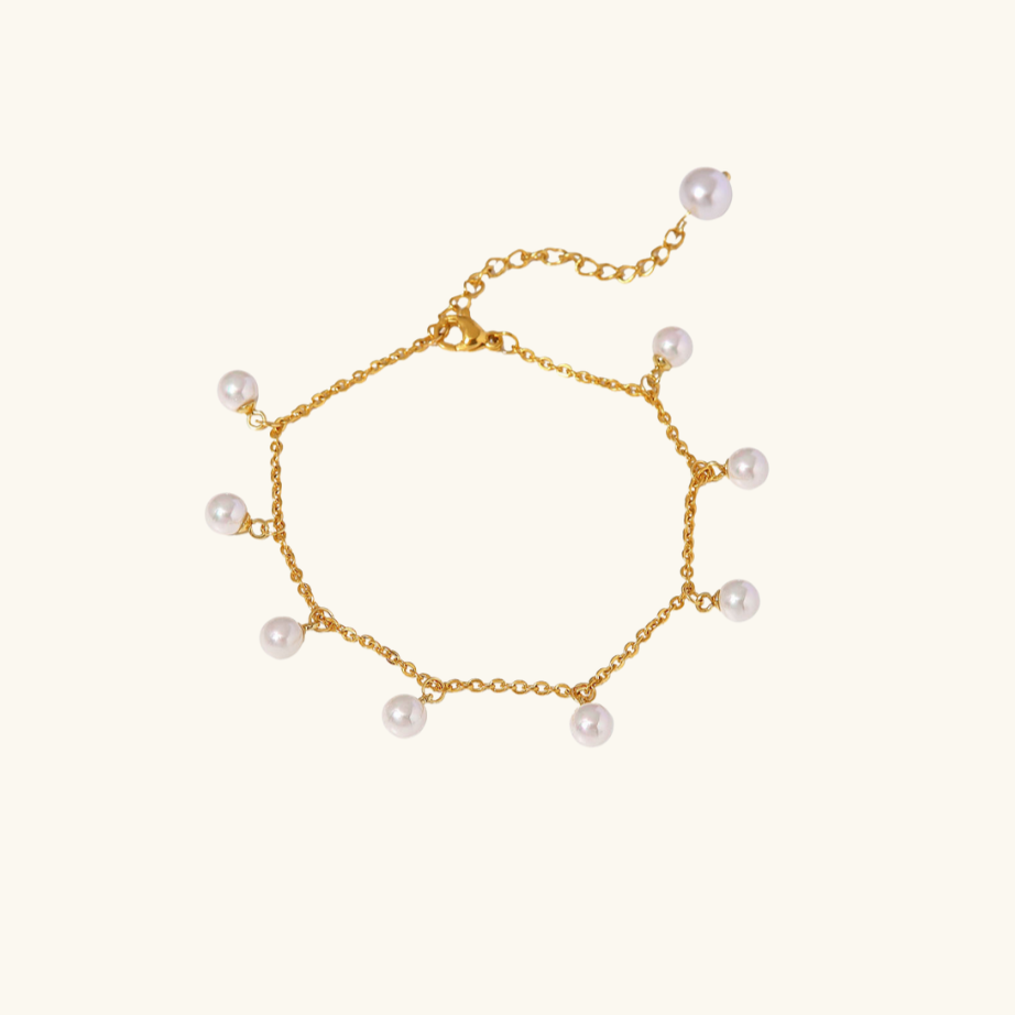 Freshwater Pearl Anklet - Golden Droplets