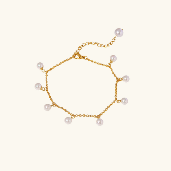 Freshwater Pearl Anklet - Golden Droplets