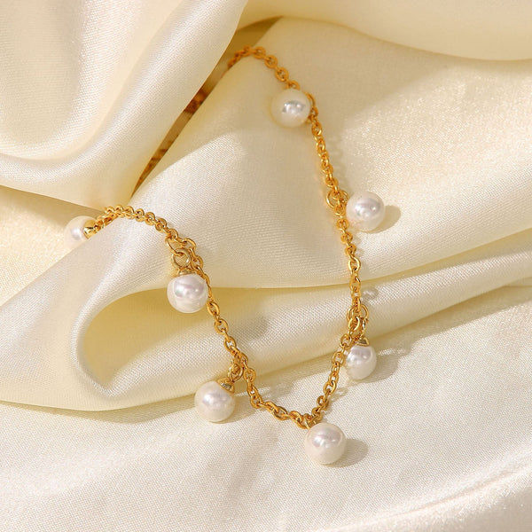 Freshwater Pearl Anklet - Golden Droplets