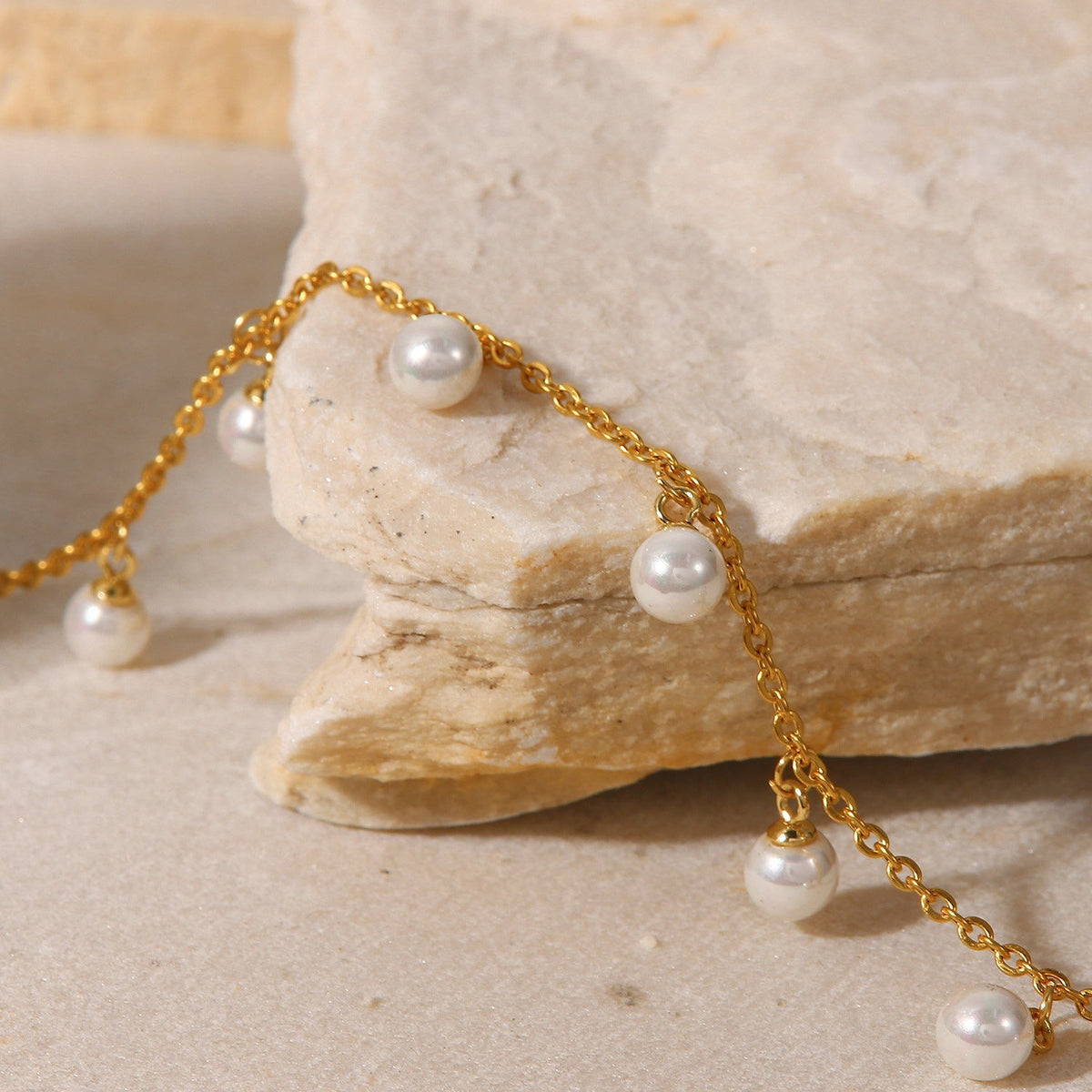 Freshwater Pearl Anklet - Golden Droplets