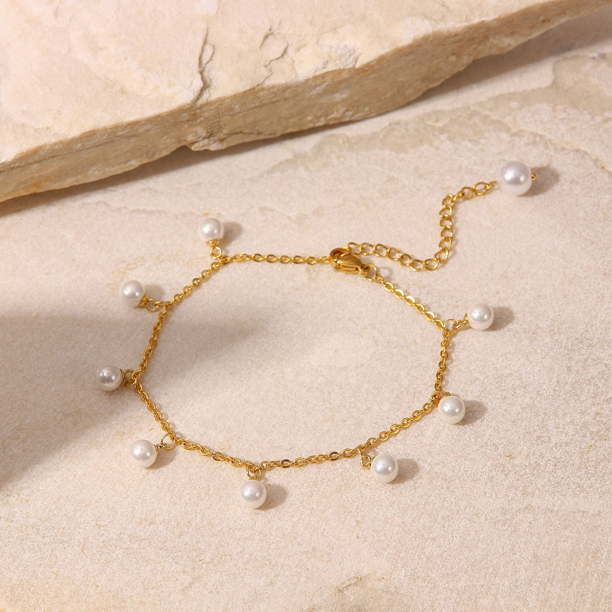 Freshwater Pearl Anklet - Golden Droplets