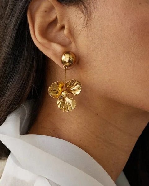 Golden Pansy Drop Earrings