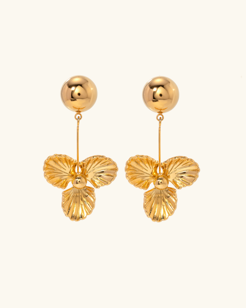 Golden Pansy Drop Earrings