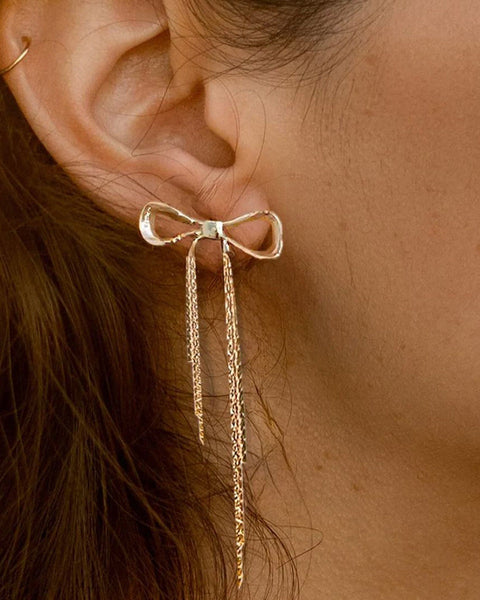 Graceful Gold Bow Drop Earrings