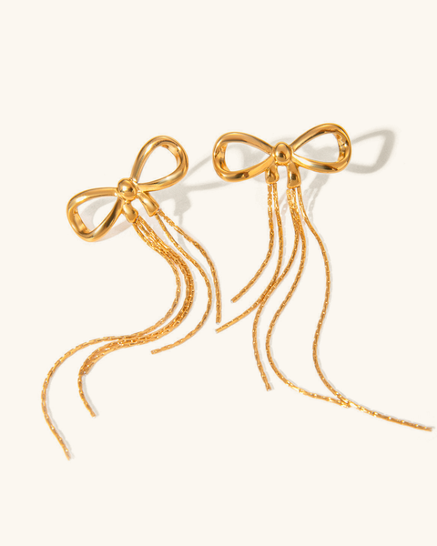 Graceful Gold Bow Drop Earrings