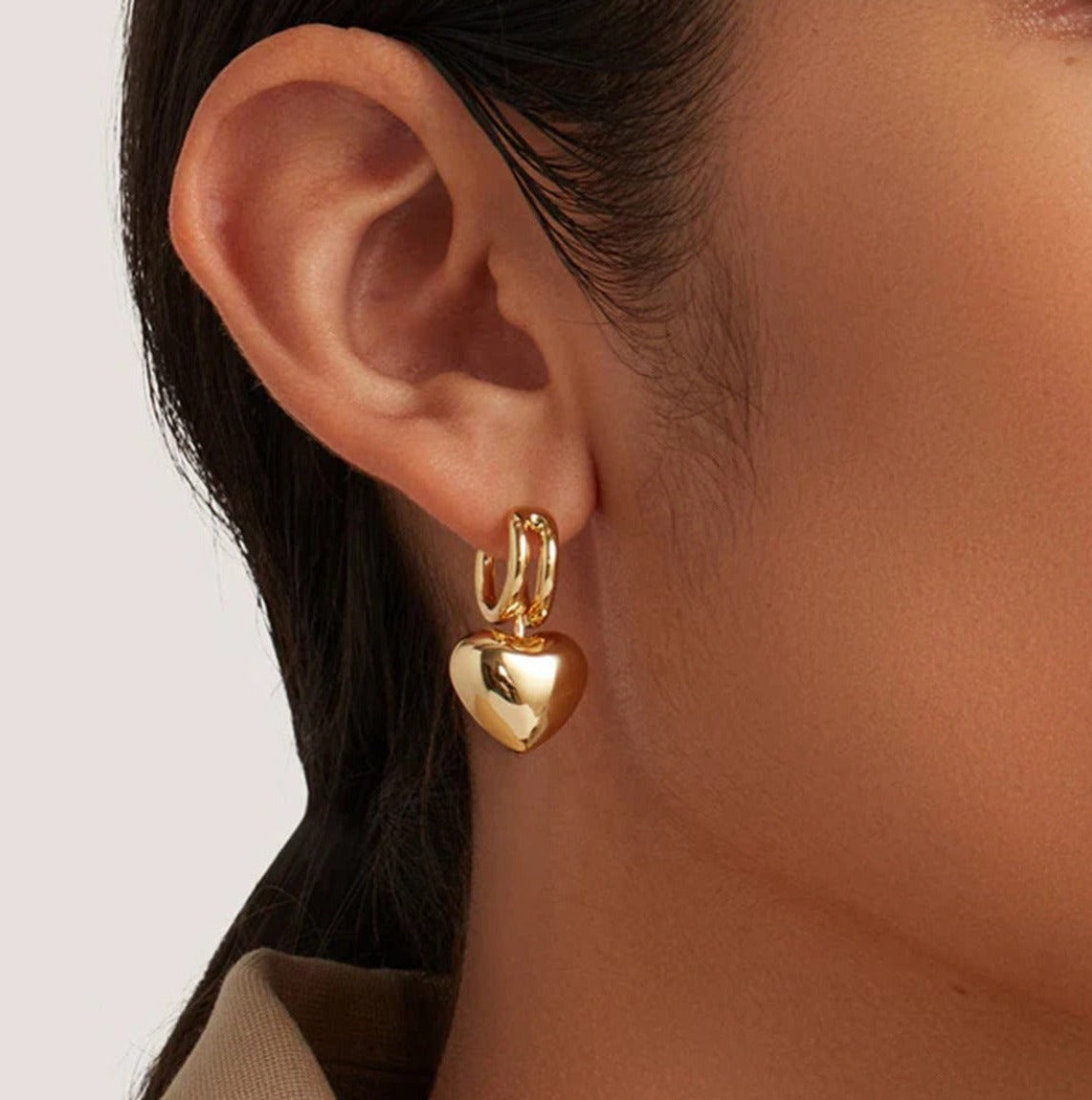 Heart Drop Gold Earrings