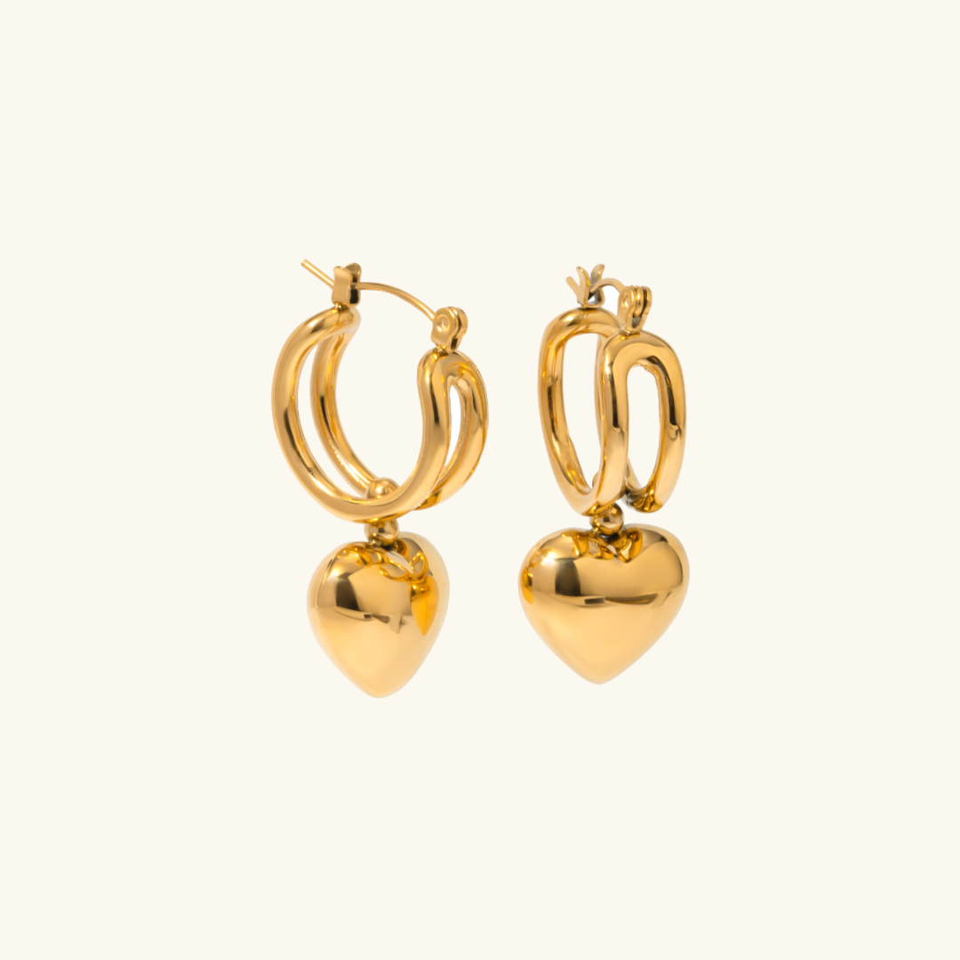 Heart Drop Gold Earrings