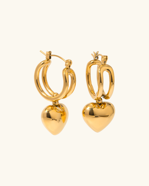 Heart Drop Gold Earrings