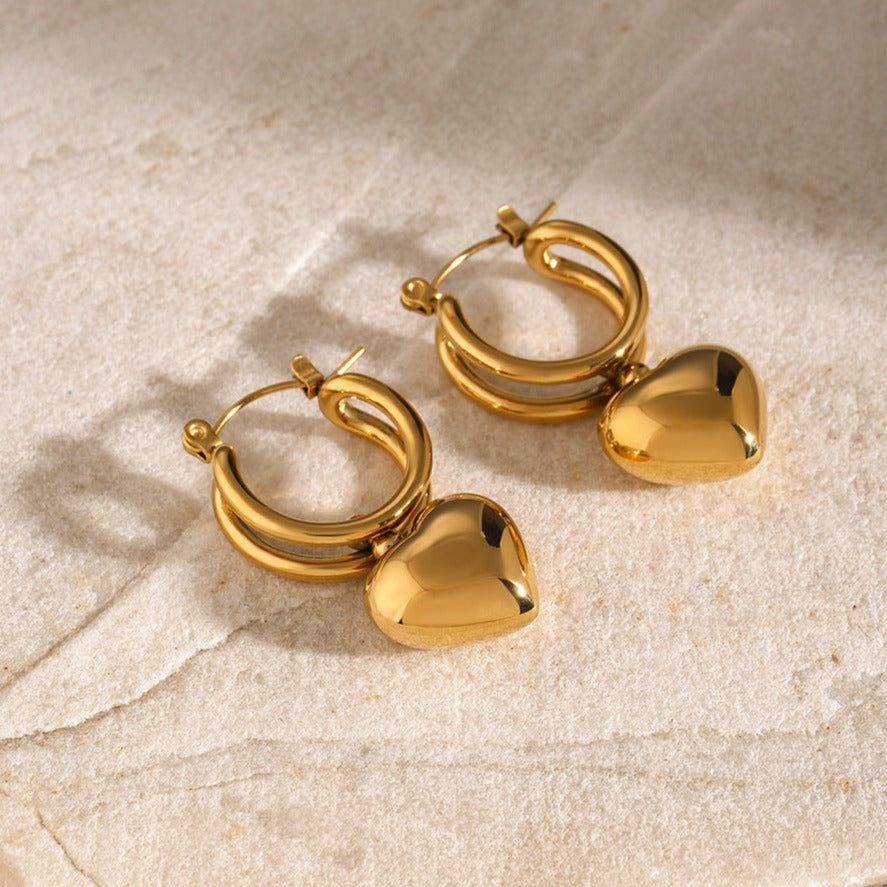 Heart Drop Gold Earrings