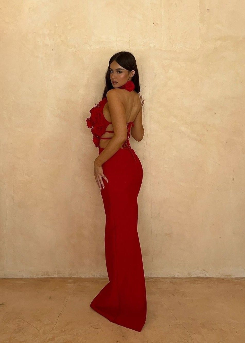Scarlet Flora Halter Maxi Dress – Open Back Evening Gown