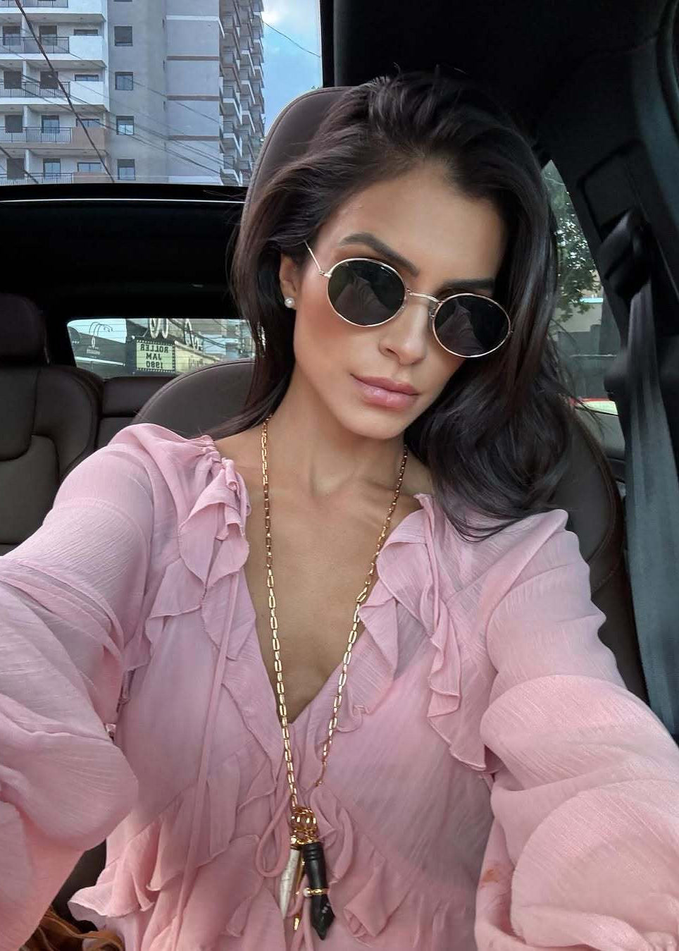 Pink Ruffle Chiffon Maxi Dress for Women – V-Neck Long Sleeve Flowy Evening Dress