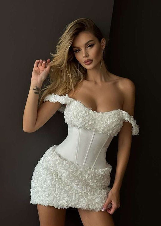White Off Shoulder Corset Mini Dress – Bridal Party & Birthday Bodycon Dress