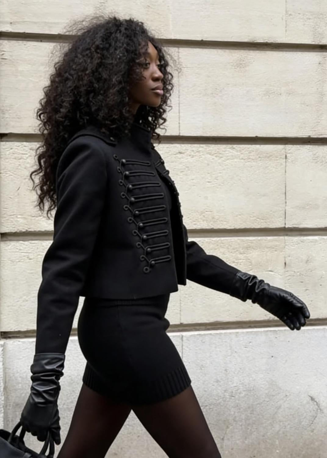 Women’s Cropped Military Jacket – Structured Black Statement Blazer Coat