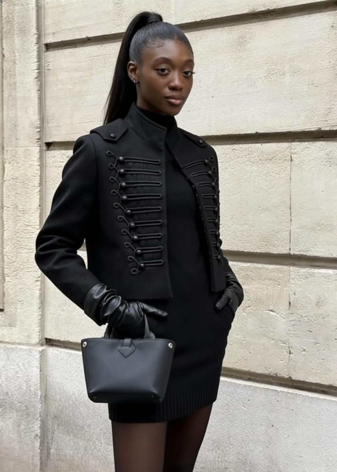 Women’s Cropped Military Jacket – Structured Black Statement Blazer Coat