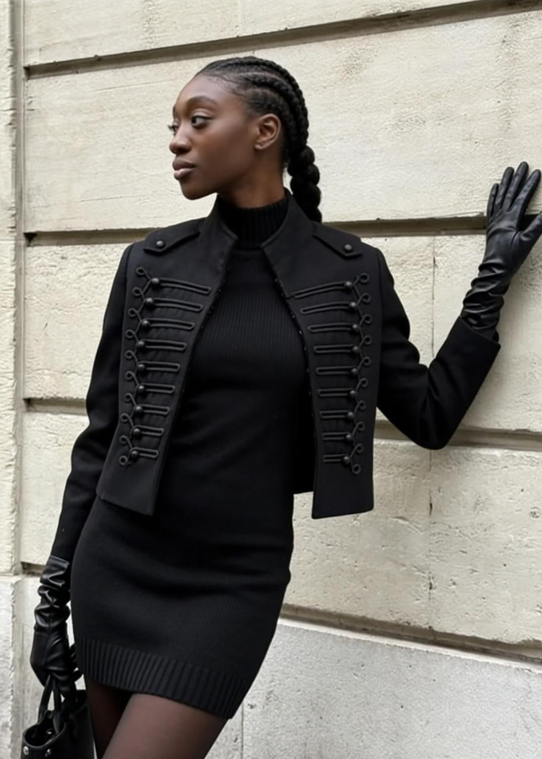 Women’s Cropped Military Jacket – Structured Black Statement Blazer Coat