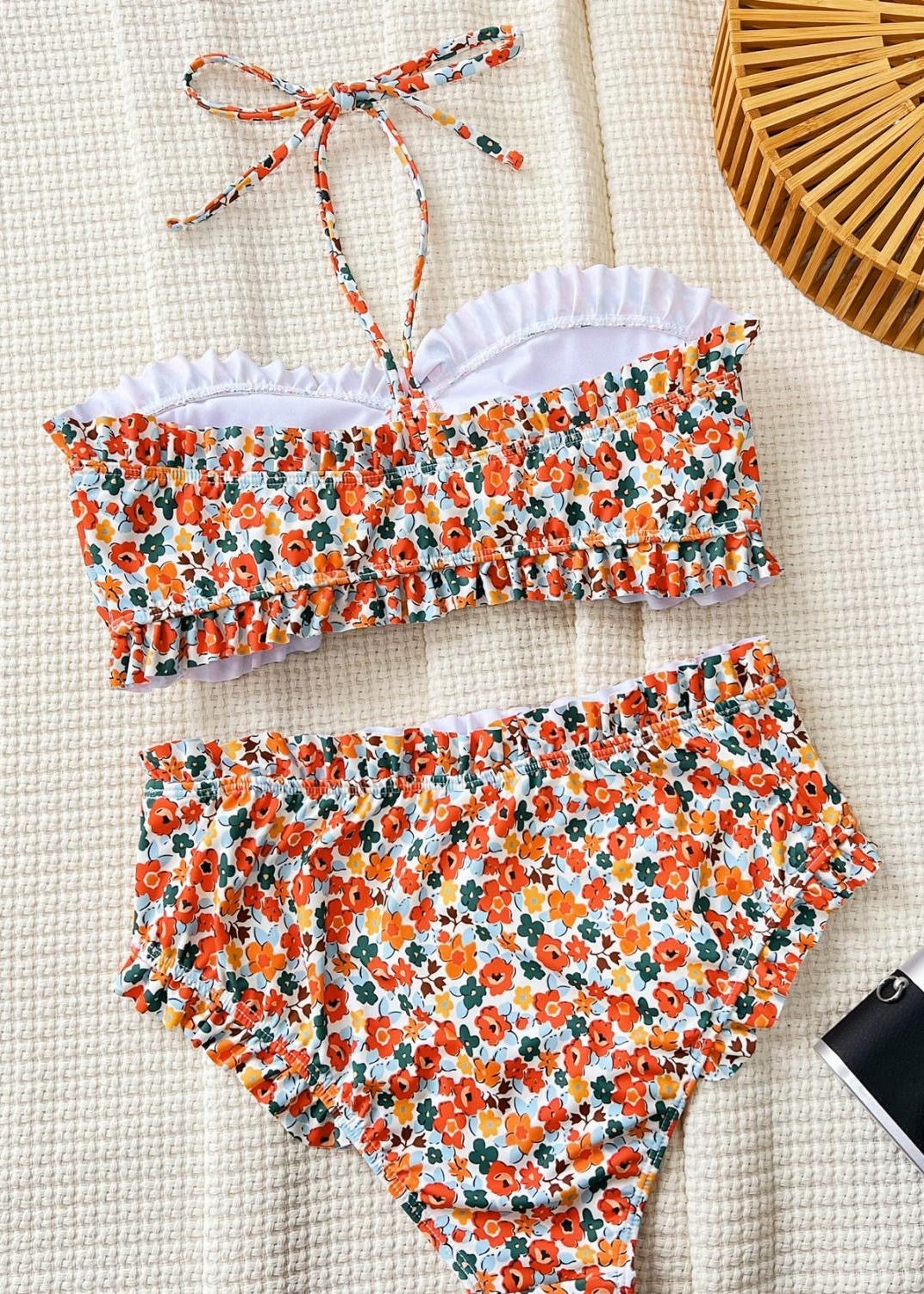 Floral Ruffle Bikini Set – Strapless Ruched Bandeau Swimsuit