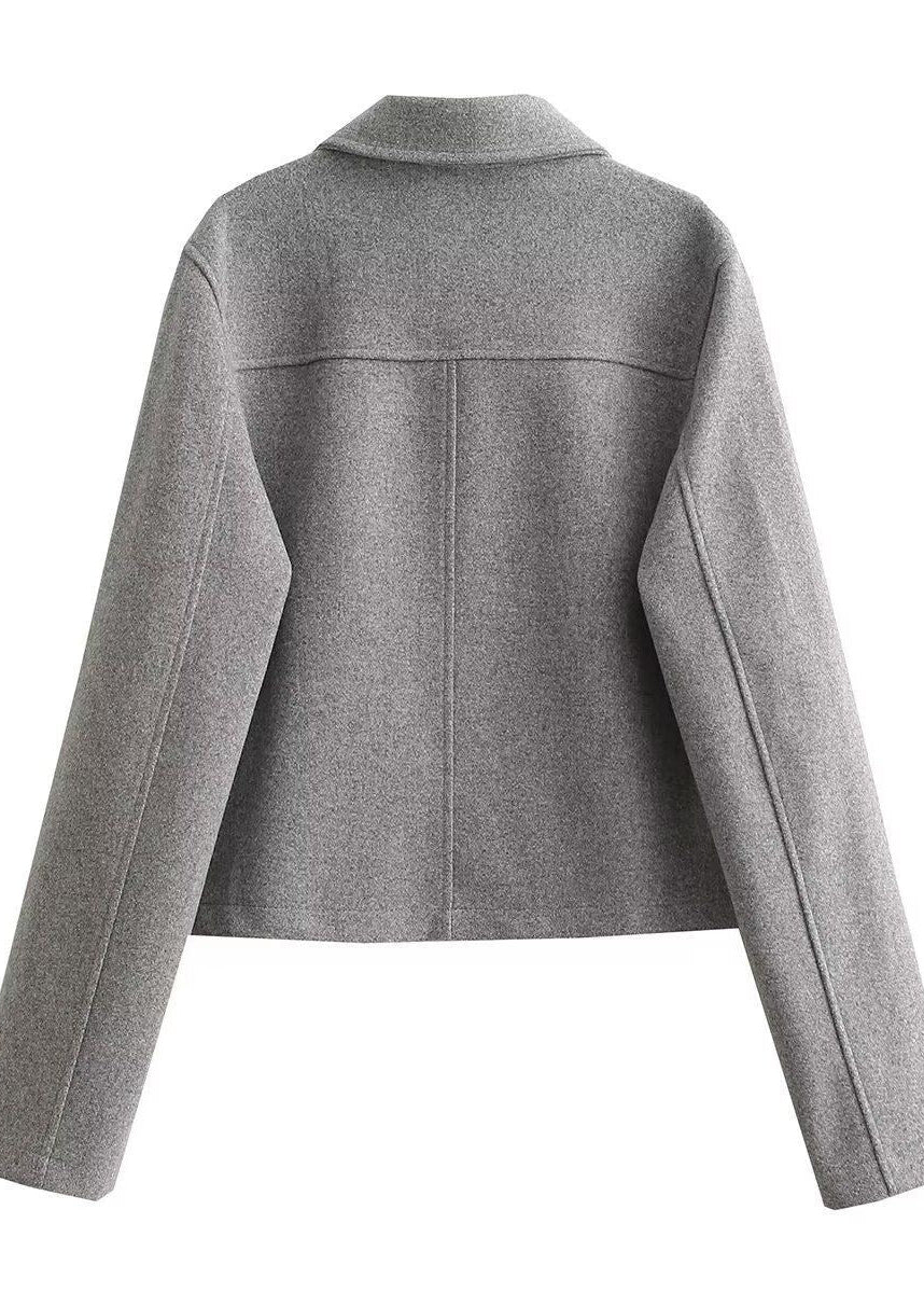 Women’s Cropped Button Front Jacket – Structured Short Fall Coat with Gold Buttons