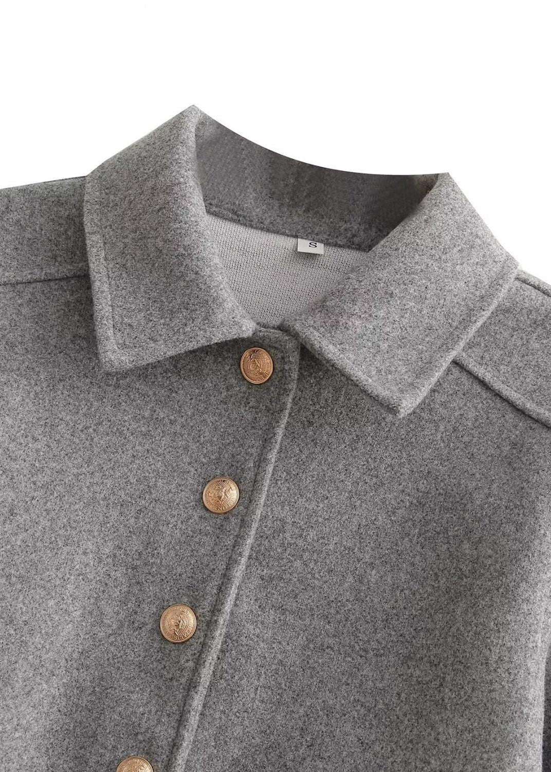 Women’s Cropped Button Front Jacket – Structured Short Fall Coat with Gold Buttons