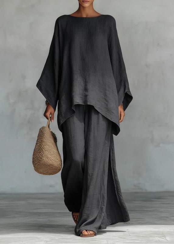 Aria Linen Two-Piece Set – Oversized Top & Wide Leg Pants