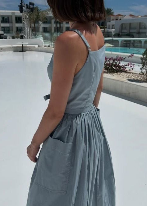 Skyline Tie-Waist Midi Dress – Sleeveless Pocket Summer Dress