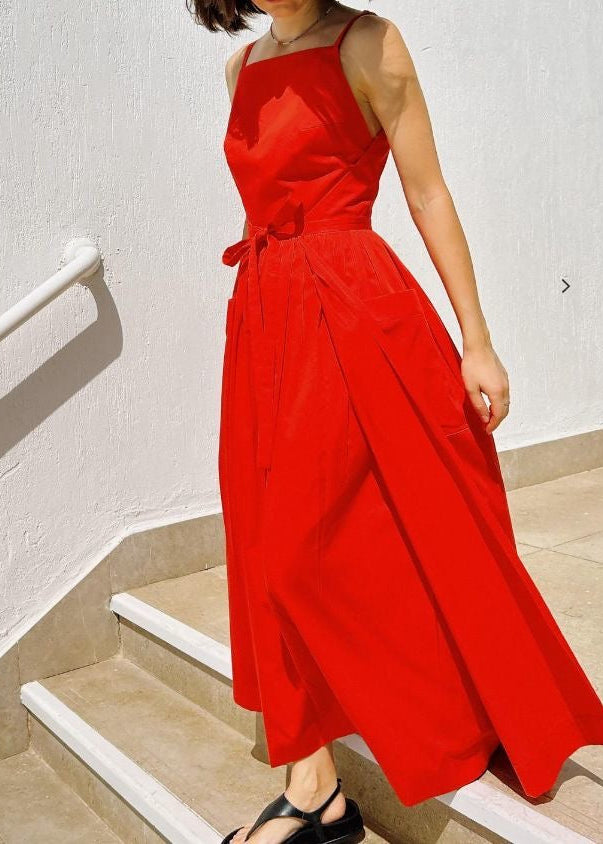 Skyline Tie-Waist Midi Dress – Sleeveless Pocket Summer Dress