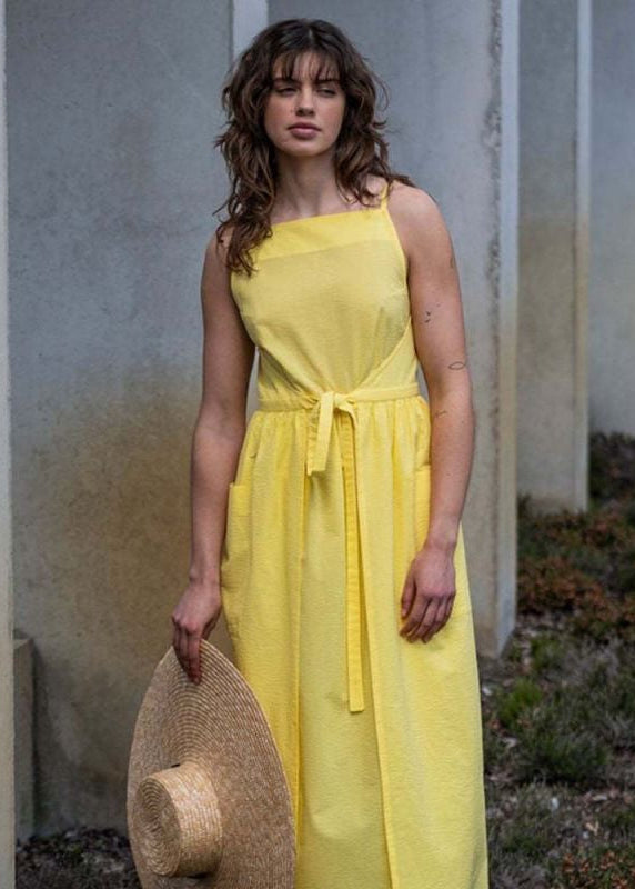 Skyline Tie-Waist Midi Dress – Sleeveless Pocket Summer Dress