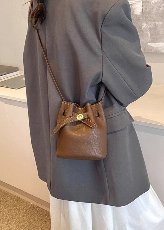 Hazel Loop Mini Bucket Bag – Brown Textured Crossbody Purse