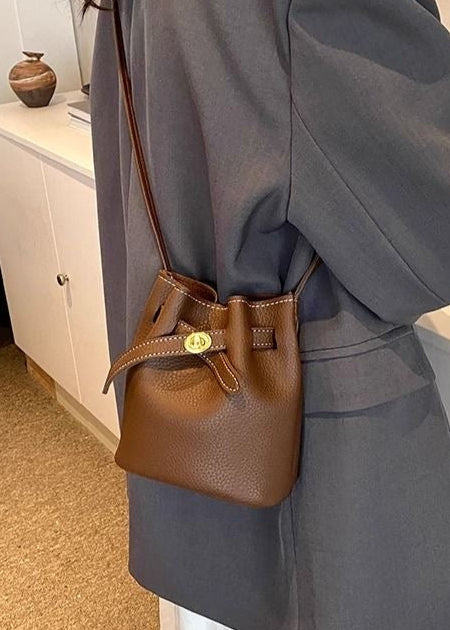 Hazel Loop Mini Bucket Bag – Brown Textured Crossbody Purse