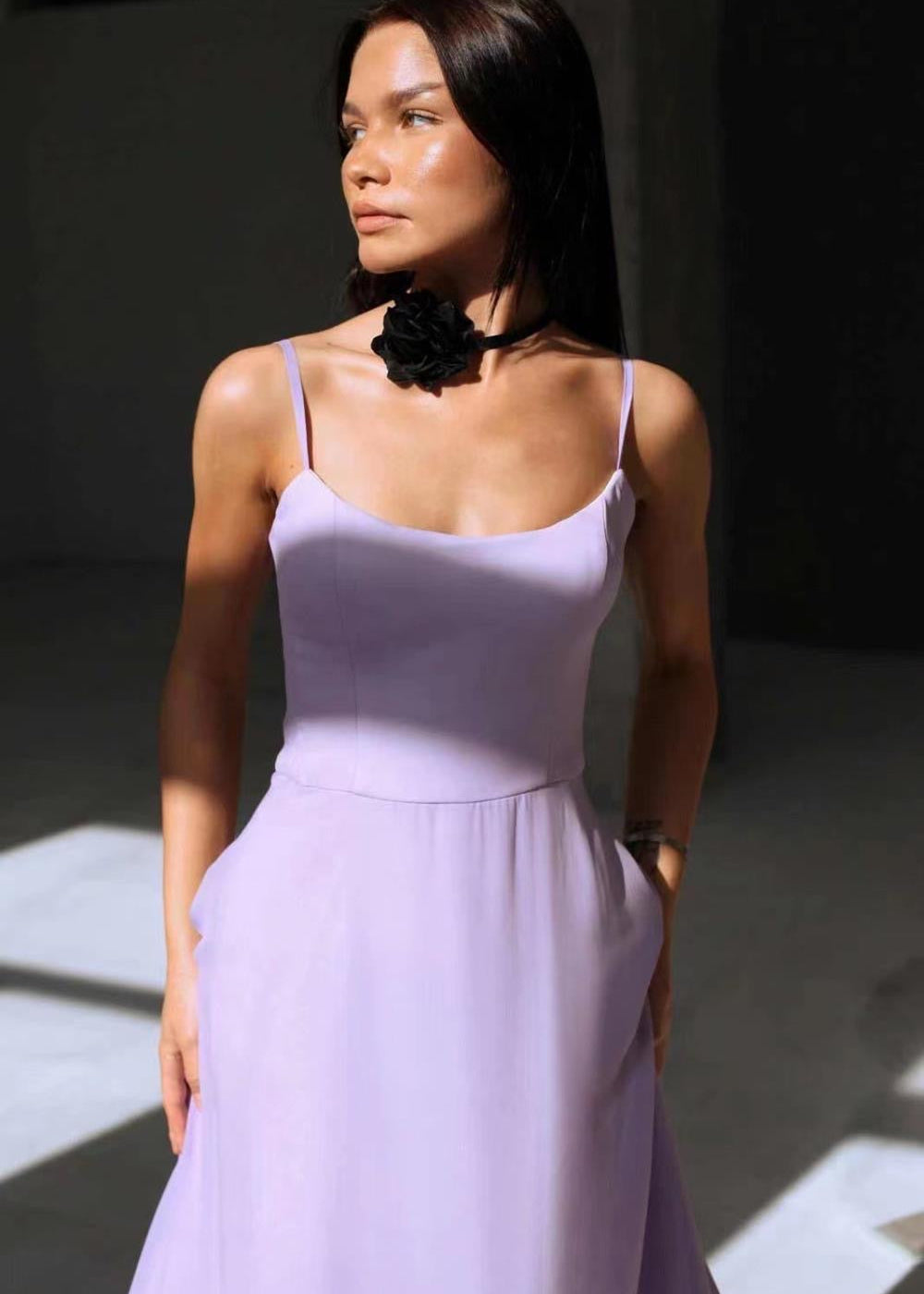 Serenity Ruffle Hem Midi Dress – Spaghetti Strap Fit & Flare Dress