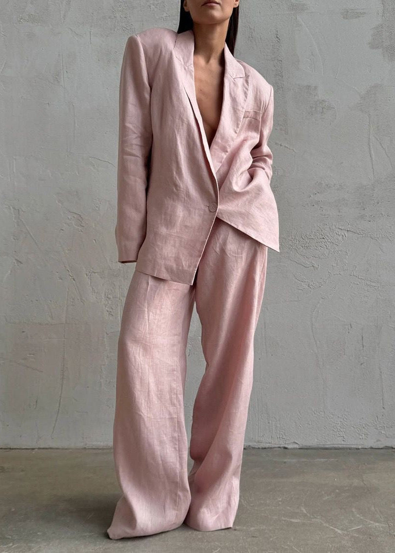 Roselle Linen Tailored Set – Relaxed Blazer & Wide-Leg Pants Suit